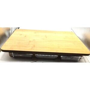 Quirky Chopping Cutting Board Bamboo, 3 Front Slid Out Drawers Free Shipping EUC